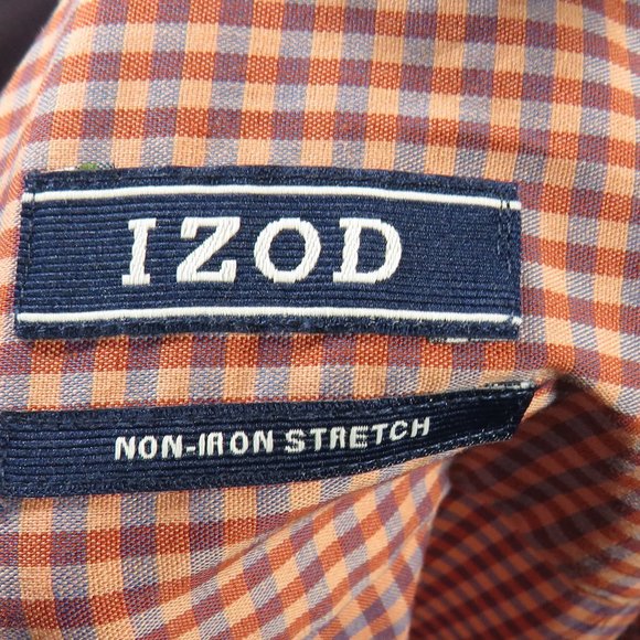 Izod Sportflex Men's Size M Red Blue Gingham Check Non-Iron Long Sleeve Shirt - Picture 6 of 11